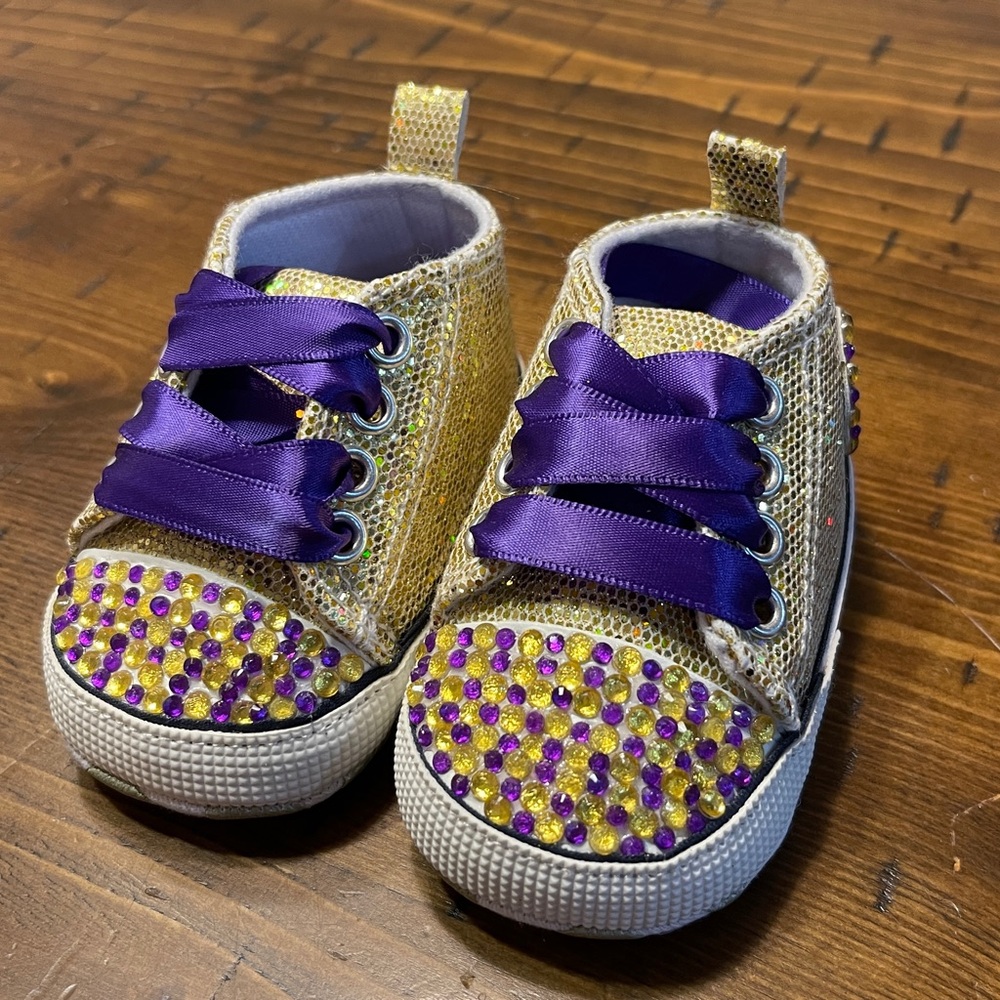 Rhinestone Gold & Purple Infant High Top Sneakers (LSU)